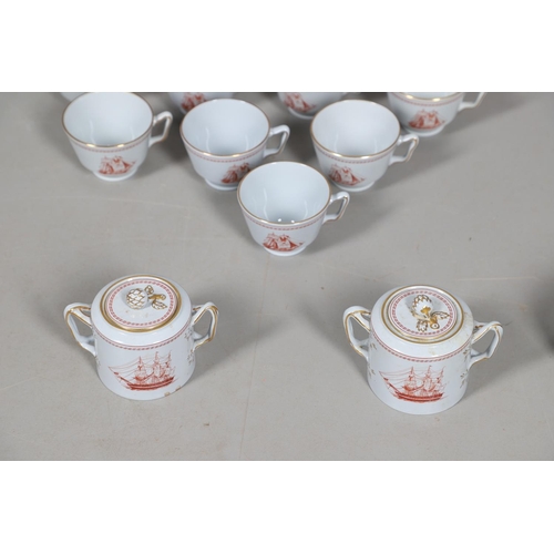 595 - SPODE TRADE WINDS - COFFEE & TEA SERVICE. A large qty of tea and coffee ware in the Trade Winds Red ... 