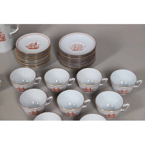 595 - SPODE TRADE WINDS - COFFEE & TEA SERVICE. A large qty of tea and coffee ware in the Trade Winds Red ... 