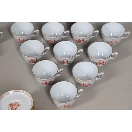 595 - SPODE TRADE WINDS - COFFEE & TEA SERVICE. A large qty of tea and coffee ware in the Trade Winds Red ... 