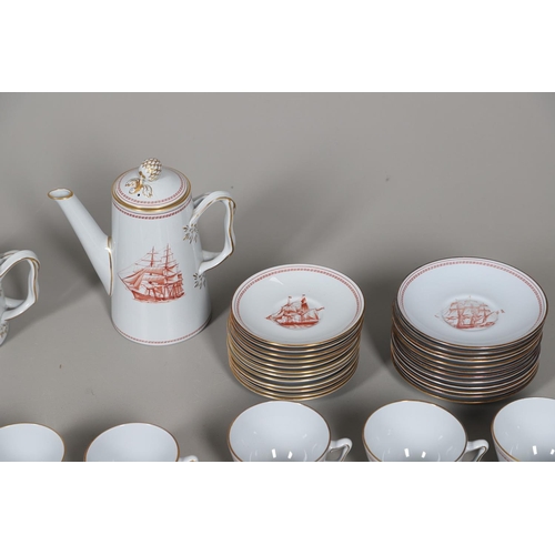 595 - SPODE TRADE WINDS - COFFEE & TEA SERVICE. A large qty of tea and coffee ware in the Trade Winds Red ... 