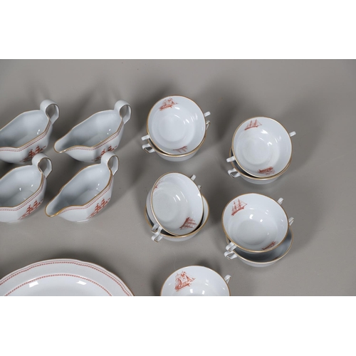 596 - SPODE TRADE WINDS - LARGE DINNER SERVICE. A large dinner service in the Trade Winds Red design, comp... 