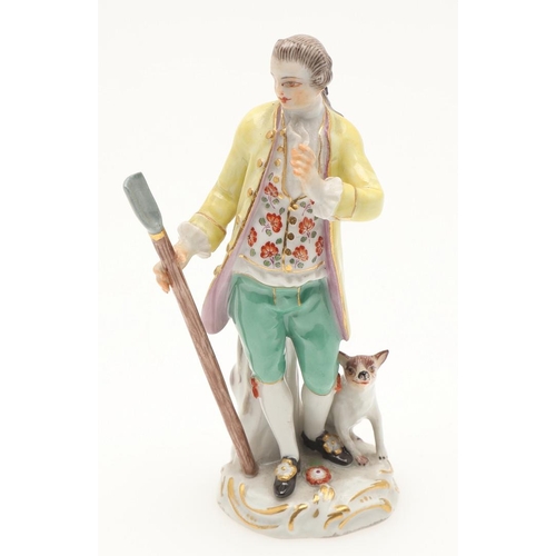 597 - TWO MEISSEN PORCELAIN FIGURES. Including a porcelain figure of a lady holding a box with small anima... 