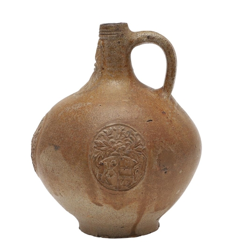 598 - ANTIQUE BELLAMINE JUG. Possibly 17thc or 18thc, a salt glazed bellamine jug with a mask below the ri... 