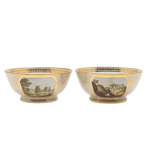 601 - A PAIR OF CHAMBERLAIN WORCESTER TOPOGRAPHICAL SLOP BOWLS, C. 1805-1815. each decorated with painted ... 