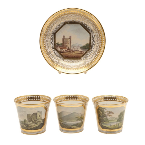 602 - A CHAMBERLAIN WORCESTER TOPOGRAPHICAL CUP AND SAUCER & OTHER CUPS, C. 1805-1815. each decorated with... 