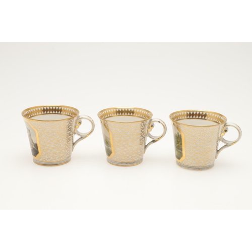 602 - A CHAMBERLAIN WORCESTER TOPOGRAPHICAL CUP AND SAUCER & OTHER CUPS, C. 1805-1815. each decorated with... 