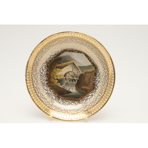 603 - A CHAMBERLAIN WORCESTER TOPOGRAPHICAL DESSERT PLATE, TWO CUPS AND A SAUCER, C. 1805-1815. each decor... 