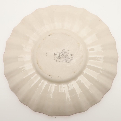 604 - BELLEEK TRAY & TEA SERVICE. A large shell shaped tray with a pink coloured rim (41.5cms across), als... 