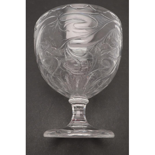 605 - STOURBRIDGE PEDESTAL GLASS BOWL. The large cut glass bowl with flowers and other motifs and with a f... 