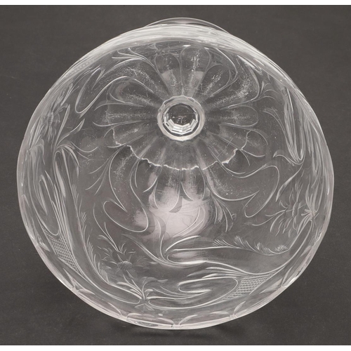 605 - STOURBRIDGE PEDESTAL GLASS BOWL. The large cut glass bowl with flowers and other motifs and with a f... 