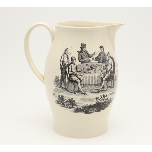 609 - 18TH CENTURY CREAMWARE INSCRIBED JUG - JONATHAN HORNE. A late 18thc Liverpool Creamware jug, with a ... 