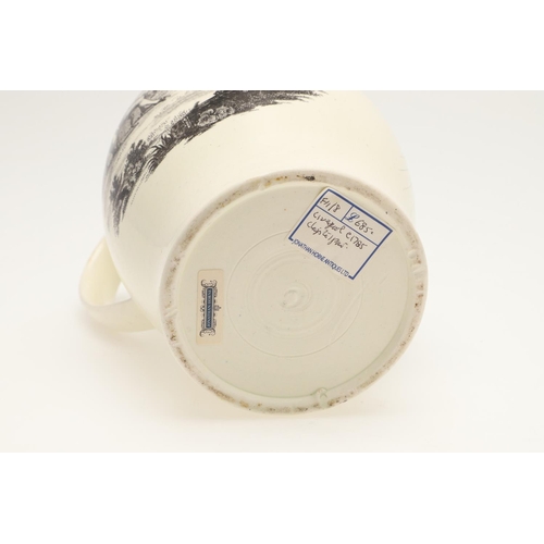 609 - 18TH CENTURY CREAMWARE INSCRIBED JUG - JONATHAN HORNE. A late 18thc Liverpool Creamware jug, with a ... 