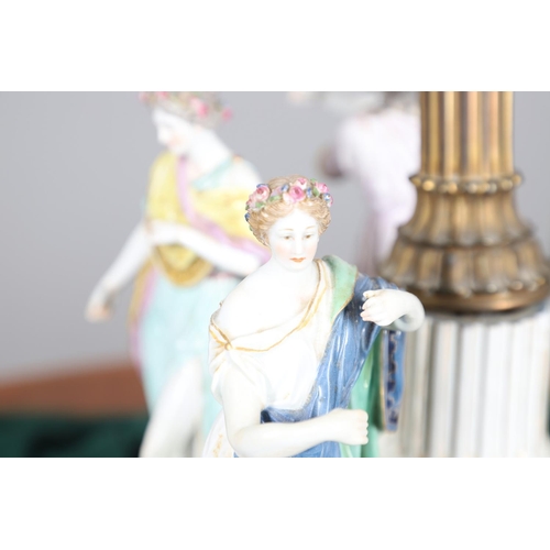 612 - MEISSEN CENTREPIECE - DANCE OF THE HORAE. A large 19thc Meissen centrepiece now converted into a lam... 