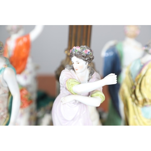 612 - MEISSEN CENTREPIECE - DANCE OF THE HORAE. A large 19thc Meissen centrepiece now converted into a lam... 