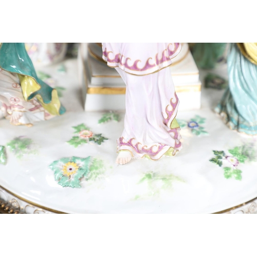 612 - MEISSEN CENTREPIECE - DANCE OF THE HORAE. A large 19thc Meissen centrepiece now converted into a lam... 