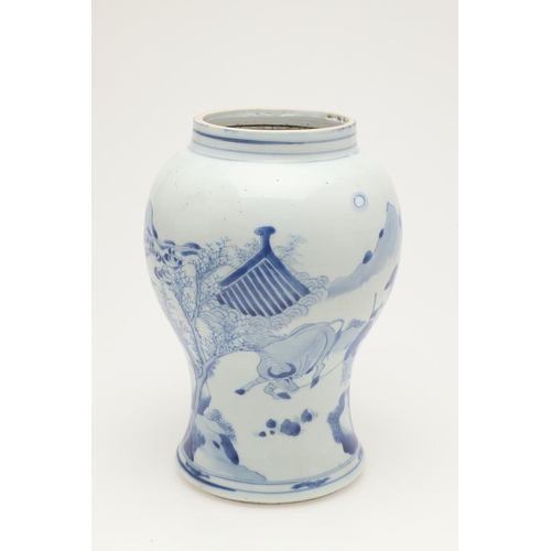 613 - MATCHED PAIR OF CHINESE BLUE & WHITE JARS - KANGXI. Kangxi period (1661-1722) and probably originall... 