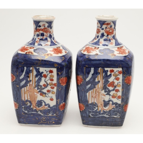 615 - JAPANESE IMARI JARDINIERE & PAIR OF IMARI VASES. 18th of 19thc, the Imari jardiniere with a flared r... 