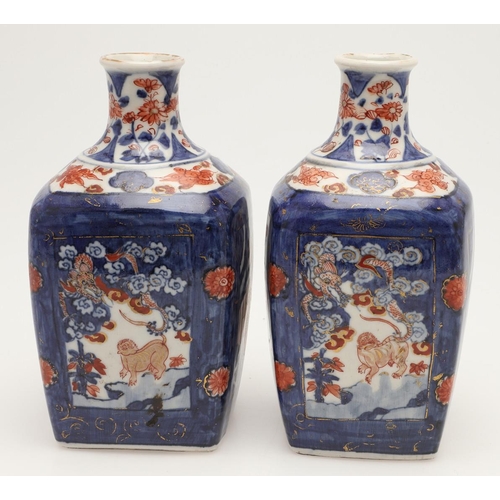 615 - JAPANESE IMARI JARDINIERE & PAIR OF IMARI VASES. 18th of 19thc, the Imari jardiniere with a flared r... 