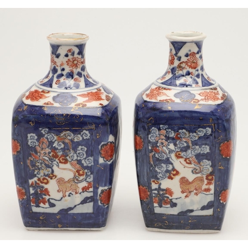 615 - JAPANESE IMARI JARDINIERE & PAIR OF IMARI VASES. 18th of 19thc, the Imari jardiniere with a flared r... 