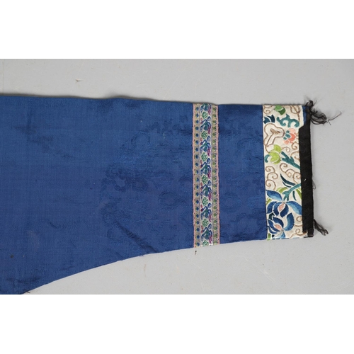 616 - ANTIQUE CHINESE SILK JACKET & TROUSERS. Possibly made for a Child, the blue silk jacket embroidered ... 