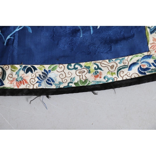 616 - ANTIQUE CHINESE SILK JACKET & TROUSERS. Possibly made for a Child, the blue silk jacket embroidered ... 