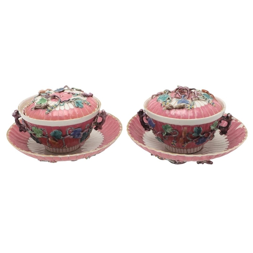 619 - PAIR OF CHINESE FAMILLE ROSE EXPORT ECUELLES COVERS & STANDS. Probably Yongzheng period (1723-1735),... 