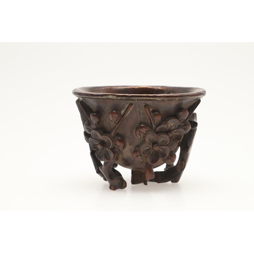 628 - CHINESE CARVED WOODEN CUP, BRONZE DOG OF FO & CLOISONNE VASES. A mixed lot including an interesting ... 