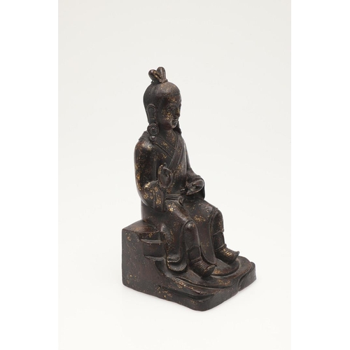 630 - CHINESE BRONZE BUDDHA. 18thc in style but probably later, the figure seated in contemplation and wit... 