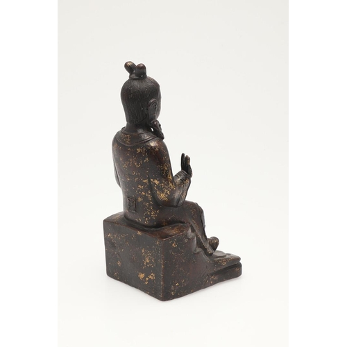 630 - CHINESE BRONZE BUDDHA. 18thc in style but probably later, the figure seated in contemplation and wit... 