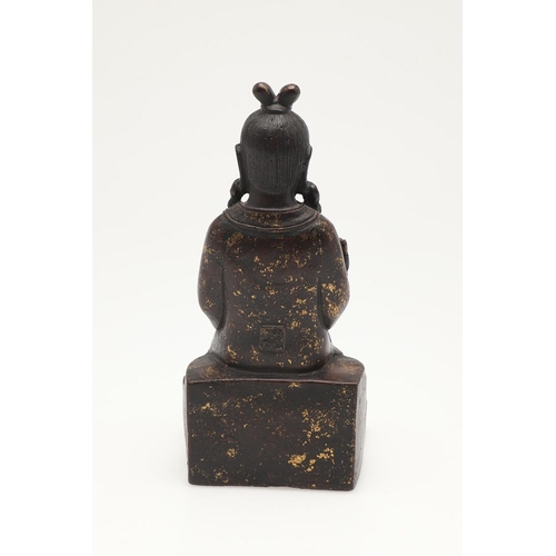 630 - CHINESE BRONZE BUDDHA. 18thc in style but probably later, the figure seated in contemplation and wit... 