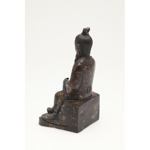 630 - CHINESE BRONZE BUDDHA. 18thc in style but probably later, the figure seated in contemplation and wit... 