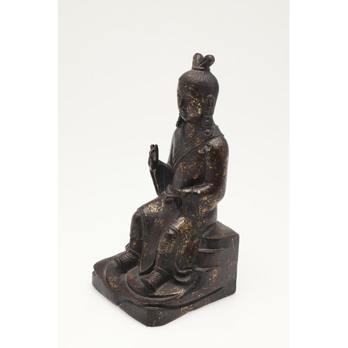 630 - CHINESE BRONZE BUDDHA. 18thc in style but probably later, the figure seated in contemplation and wit... 