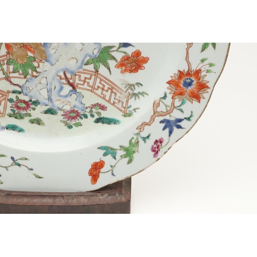 633 - 18THC CHINESE FAMILLE ROSE DISH - STAFFORD'S OF LONDON. A 18thc large dish, painted with flowers and... 