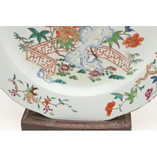 633 - 18THC CHINESE FAMILLE ROSE DISH - STAFFORD'S OF LONDON. A 18thc large dish, painted with flowers and... 