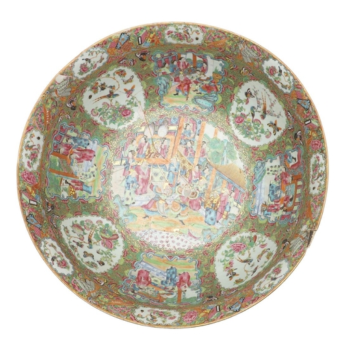 644 - LARGE CHINESE 19THC CANTONESE BOWL. An unusually large 19thc Cantonese bowl, painted with panels of ... 