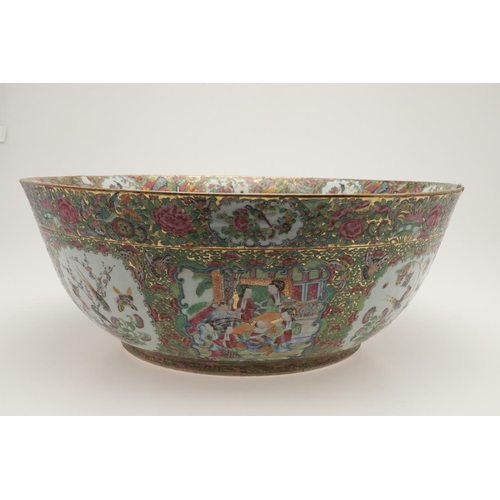 644 - LARGE CHINESE 19THC CANTONESE BOWL. An unusually large 19thc Cantonese bowl, painted with panels of ... 