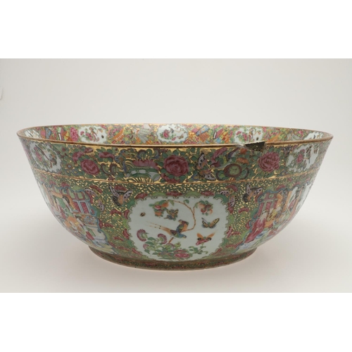 644 - LARGE CHINESE 19THC CANTONESE BOWL. An unusually large 19thc Cantonese bowl, painted with panels of ... 