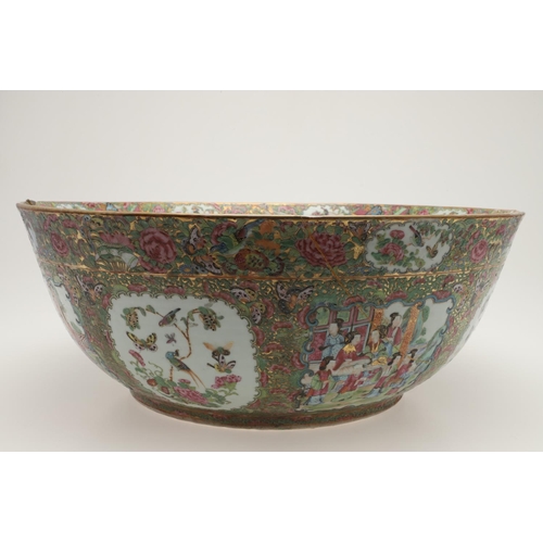 644 - LARGE CHINESE 19THC CANTONESE BOWL. An unusually large 19thc Cantonese bowl, painted with panels of ... 