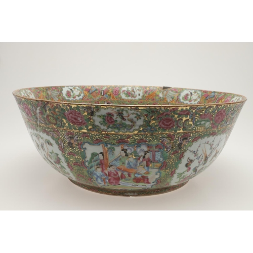 644 - LARGE CHINESE 19THC CANTONESE BOWL. An unusually large 19thc Cantonese bowl, painted with panels of ... 