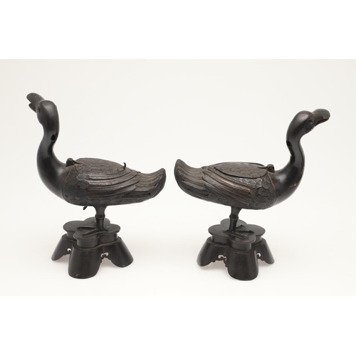 647 - PAIR OF CHINESE 'DUCK' CENSERS & OTHER CENSERS. Including a pair of bronze 'duck' censers , with pie... 