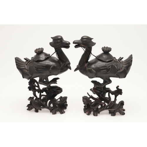 647 - PAIR OF CHINESE 'DUCK' CENSERS & OTHER CENSERS. Including a pair of bronze 'duck' censers , with pie... 