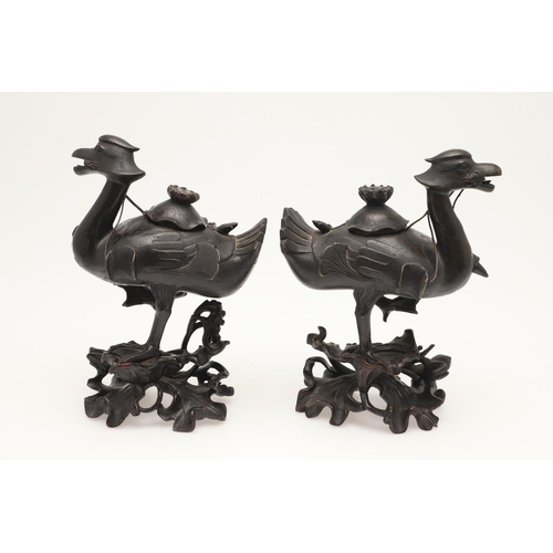 647 - PAIR OF CHINESE 'DUCK' CENSERS & OTHER CENSERS. Including a pair of bronze 'duck' censers , with pie... 