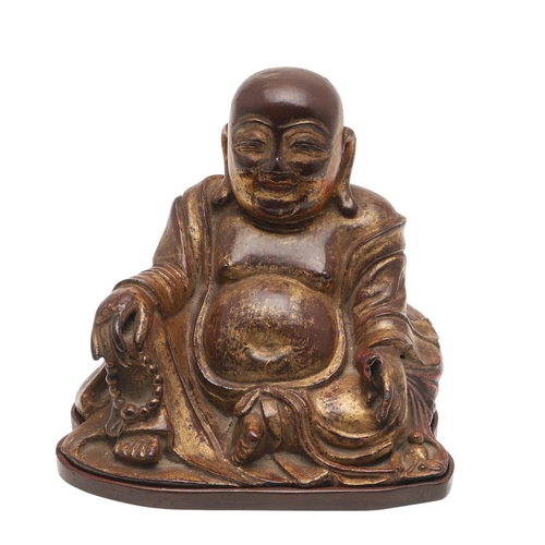 652 - CHINESE GILT BRONZE MODEL OF SEATED BUDAI - MING DYNASTY. A 17thc bronze and gilded figure of a seat... 