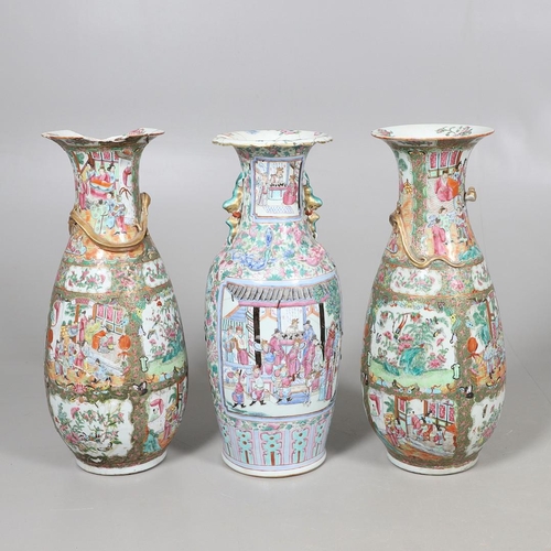 657 - LARGE PAIR OF 19THC CHINESE CANTONESE VASES & ANOTHER VASE. A large pair of 19thc Cantonese vases, p... 