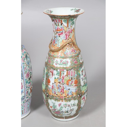 657 - LARGE PAIR OF 19THC CHINESE CANTONESE VASES & ANOTHER VASE. A large pair of 19thc Cantonese vases, p... 