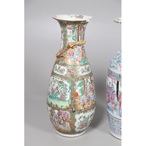 657 - LARGE PAIR OF 19THC CHINESE CANTONESE VASES & ANOTHER VASE. A large pair of 19thc Cantonese vases, p... 