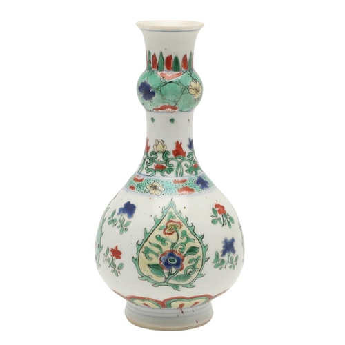 658 - CHINESE FAMILLE VERTE BOTTLE VASE. In the Kangxi style but probably later, the bottle vase with a ga... 