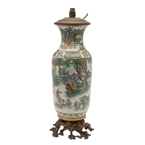 662 - 19THC CHINESE FAMILLE VERTE VASE & ORNATE BASE. A large 19thc Chinese famille verte vase, painted to... 