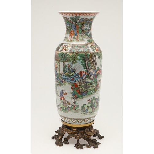 662 - 19THC CHINESE FAMILLE VERTE VASE & ORNATE BASE. A large 19thc Chinese famille verte vase, painted to... 