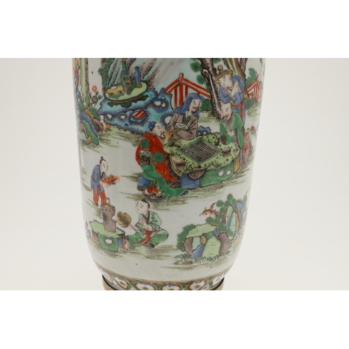 662 - 19THC CHINESE FAMILLE VERTE VASE & ORNATE BASE. A large 19thc Chinese famille verte vase, painted to... 